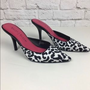 WHBM Abby pointed to black and white mule heel, 9